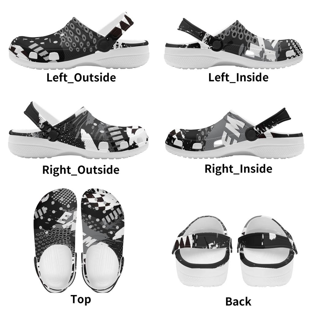 White Printed EVA Clogs Women Men Breathable Lightweight Slip On Garden Beach Pool Bathroom Home Casual Shoes Beach Travel Wear