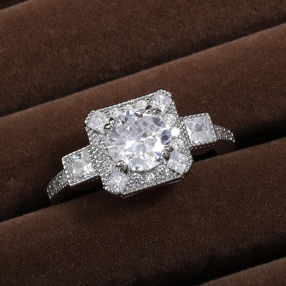 ZAKOL Classic Clear Geometric Cubic Zirconia Wedding Ring for Women Brilliant Sparkling Engagement Party Zircon Gifts