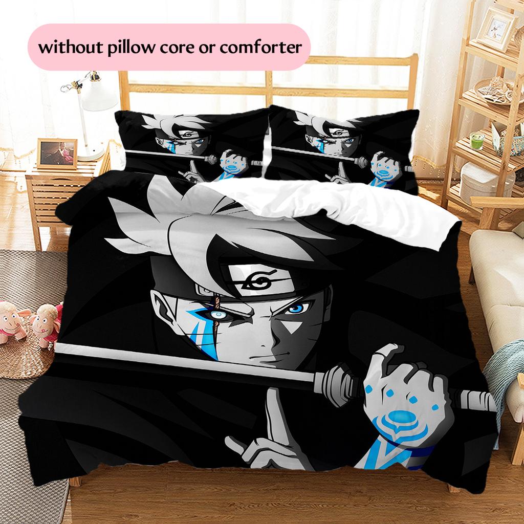 Постельное белье с узором из аниме Наруто, Домашний декор, Подарок на день рождения (1 пододеяльник + 2 наволочки, без наполнителя)