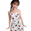 Girls Butterfly Leaves Full Print Sweet Princess Dress Summer Children Fashion Halter Dress