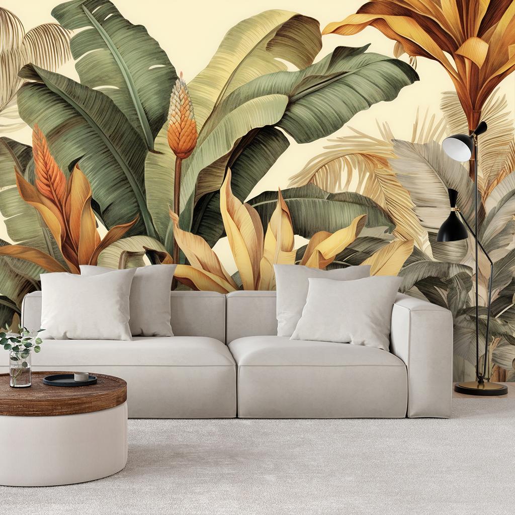 Wallpaper Banana Leaves In Sepia