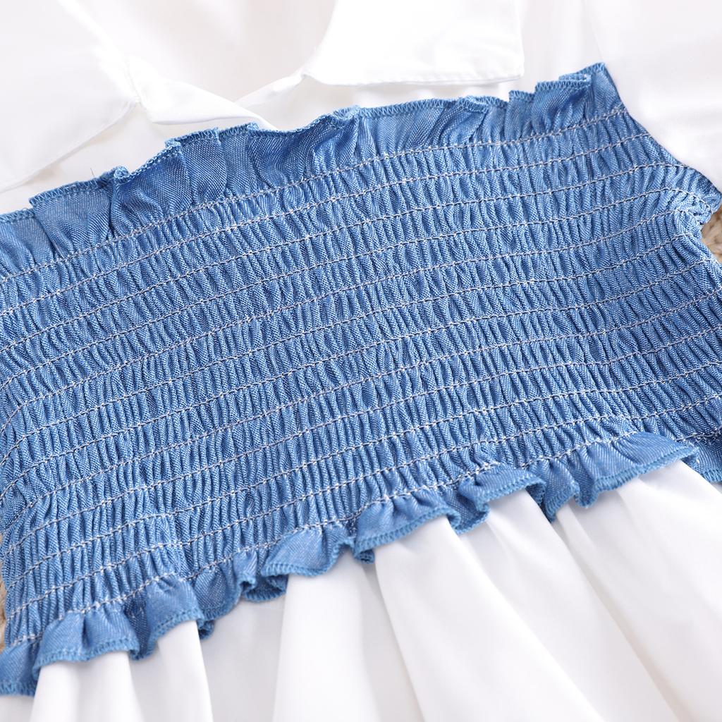 Новый летний детский модный комплект из двух предметов для девочек: топ + брюки широкого покроя, синий костюм, школьная форма