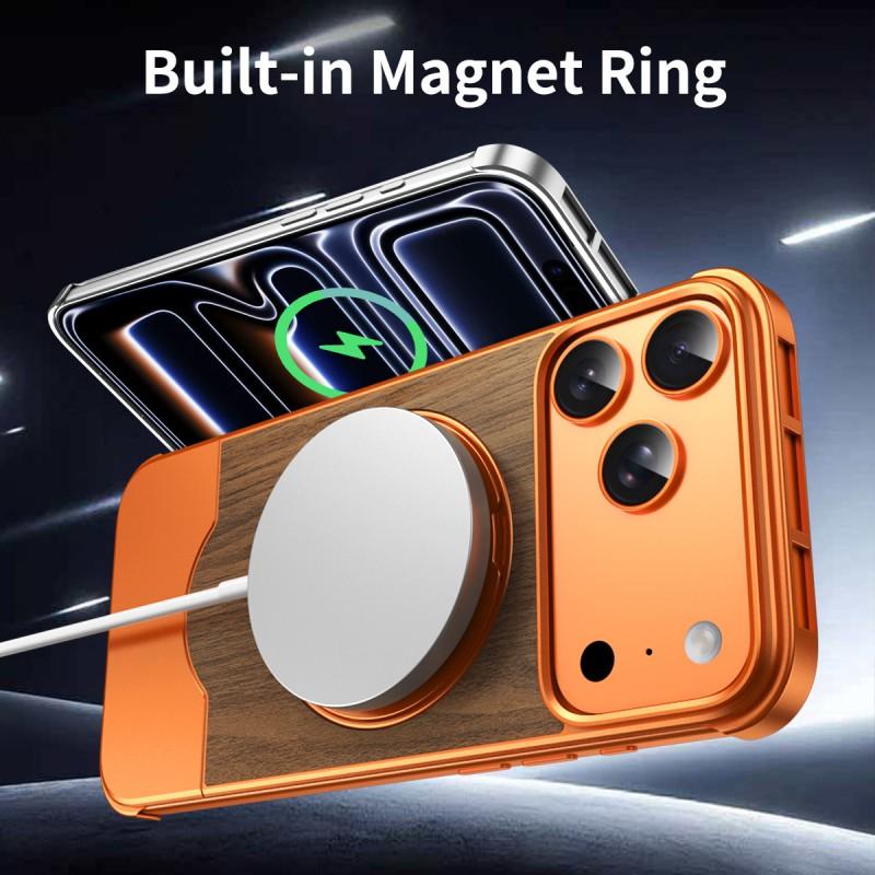 Retractable Walnut Phone Case With Metal Magnetic Rotating Stand IPhone 16 Pro 17 Max