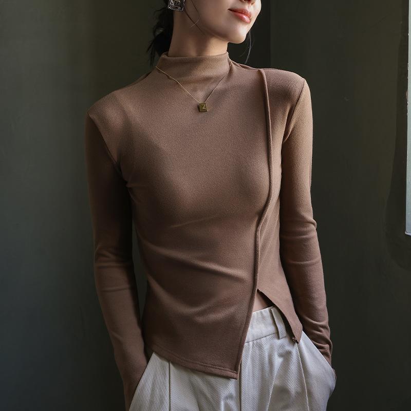 Осенне-зимняя женская нижняя рубашка из бархата, нижняя рубашка с высоким воротником и внутренней подкладкой, топ с длинными рукавами