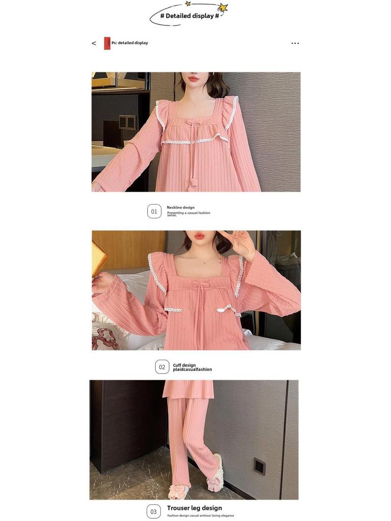 Милый женский пижамный комплект на весну и осень - хлопок 65/35, стиль INS Princess, длинные рукава и брюки, можно носить на открытом воздухе, легкая домашняя одежда.