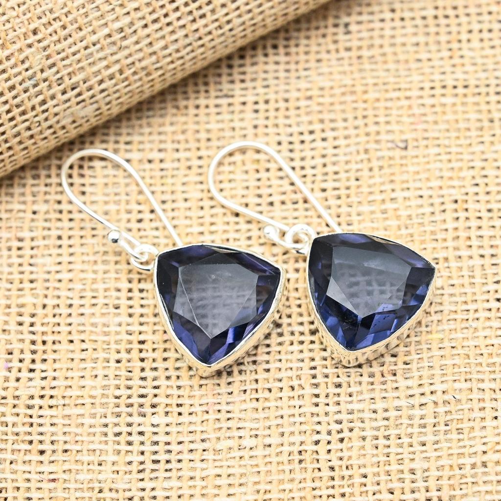 Ювелирные серьги из стерлингового серебра 925 пробы с драгоценным камнем иолит ручной работы для нее