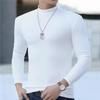 Autumn Winter Men's Mock Neck Long Sleeve Slim Fit Solid Color High Elastic Bottoming Pullover Basic Style Male Top