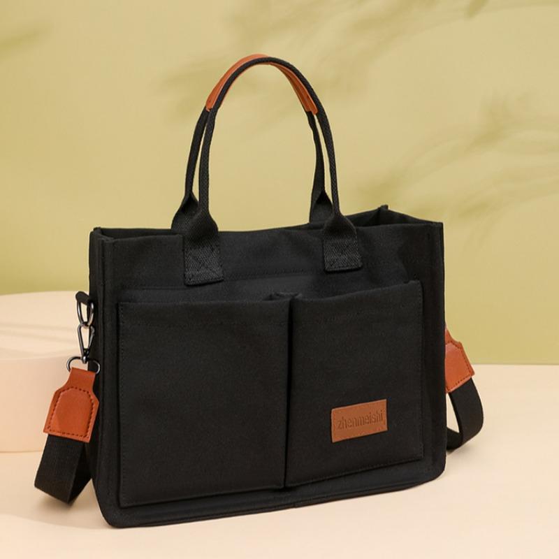 Холщовая сумка для женщин, вместительная сумка с несколькими карманами, модная сумка с диагональным ремнем, сумка с широким плечевым ремнем, сумка-тоут
