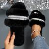 Fashion Luxury Pearl Decor Home Fur Slippers Women Winter Indoor Cozy Open Toe Fluffy Slides Woman Mixed Color Plush Warm House Slippers