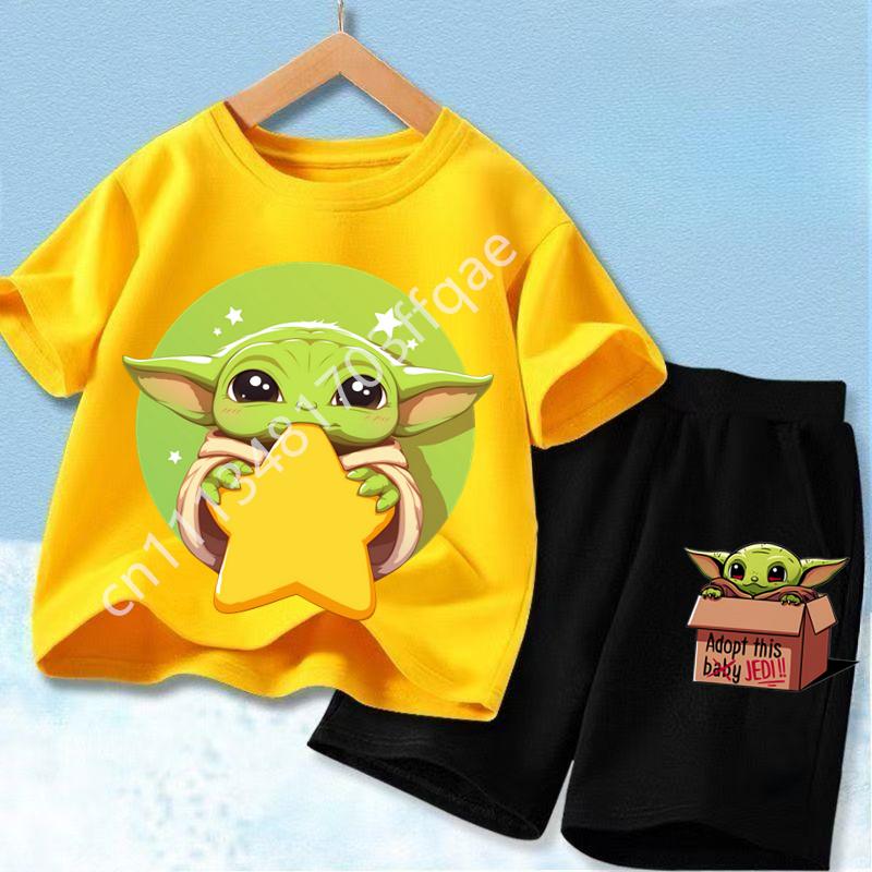 New Star Wars Yoda Baby Yoda Print Kids T Shirt Set Casual Short Sleeve Tee Boys Girls Toddler 2026 Summer Top