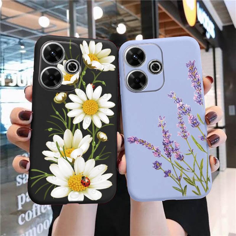 Мягкий силиконовый чехол для девочек с цветком для Xiaomi Redmi Note 13 Pro 13C Samsung A35 A55 M35 M34 S24 iPhone 15 Huawei Honor Camera Защитный противоударный чехол