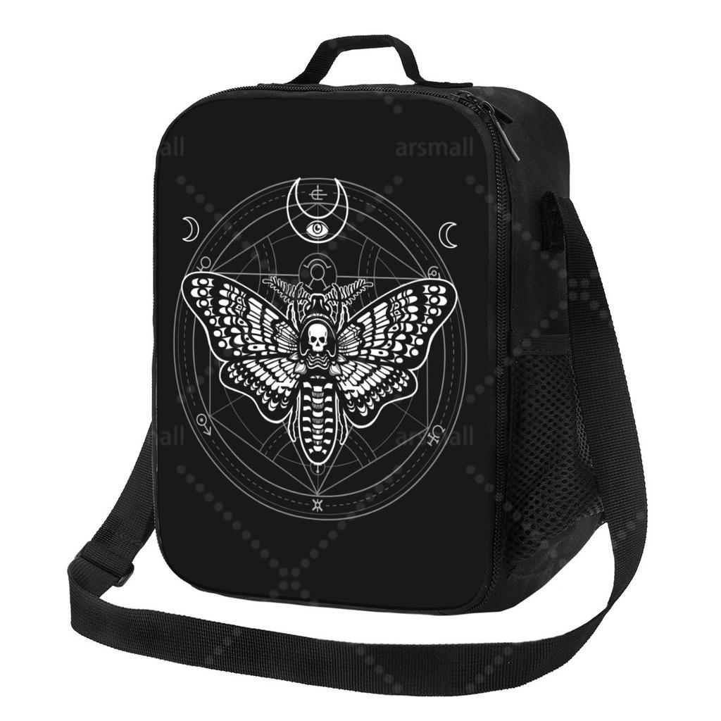 Skull Moth Dead Head Lunch Bag with Adjustable Shoulder Strap Reusable Thermal Bento Tote for Work Picnic Beach