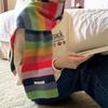 Rainbow Striped Mohair Scarf For Women In Winter Color Blocked Striped Wool Short Scarf For Students To Keep Warm