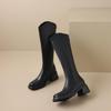 Krazing Pot ПУ осенне-зимняя обувь на толстом высоком каблуке, сапоги для верховой езды с квадратным носком, европейский стиль, сохраняющие тепло, высокие сапоги