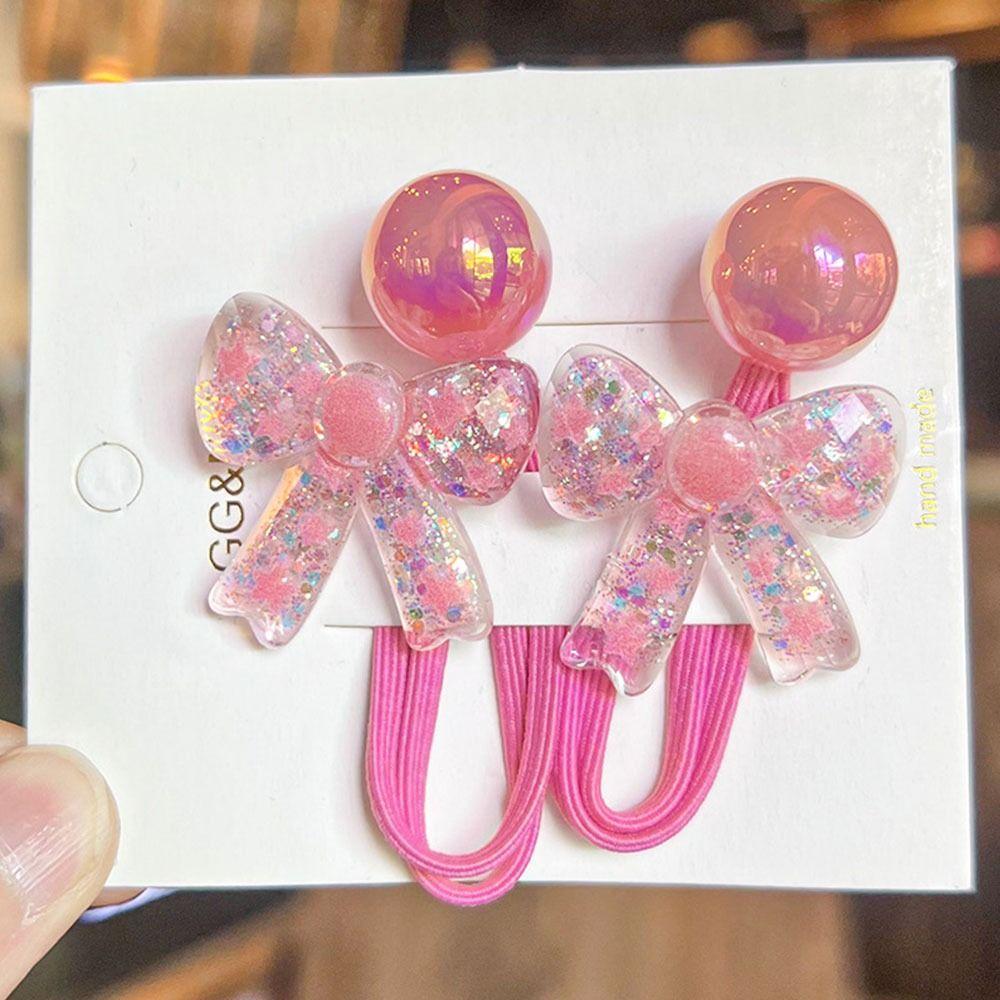 2 шт. Блестящие мультяшные резинки для волос, разноцветные держатели для хвостика, резинки для волос с принцессными бантами для девочек, детей, малышей