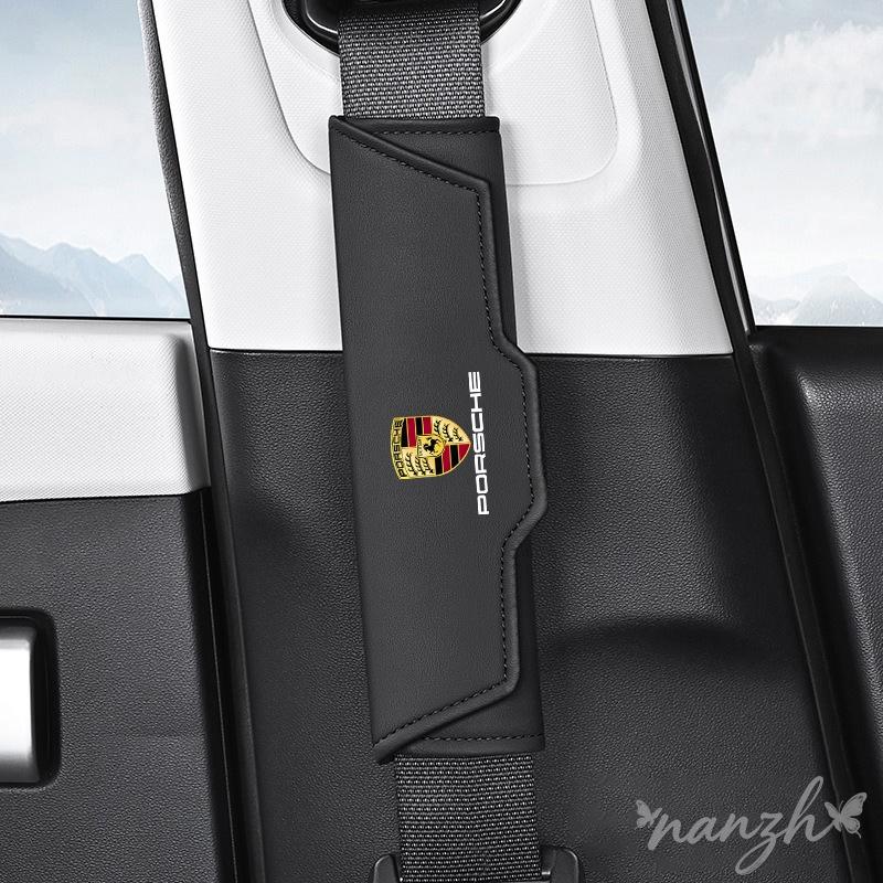 fscr7 Universal Car Seat Belt Leather Shoulder Strap Protect For Porsche Cayenne Panamera Macan 911 718 Taycan Boxster Cayman Sticker