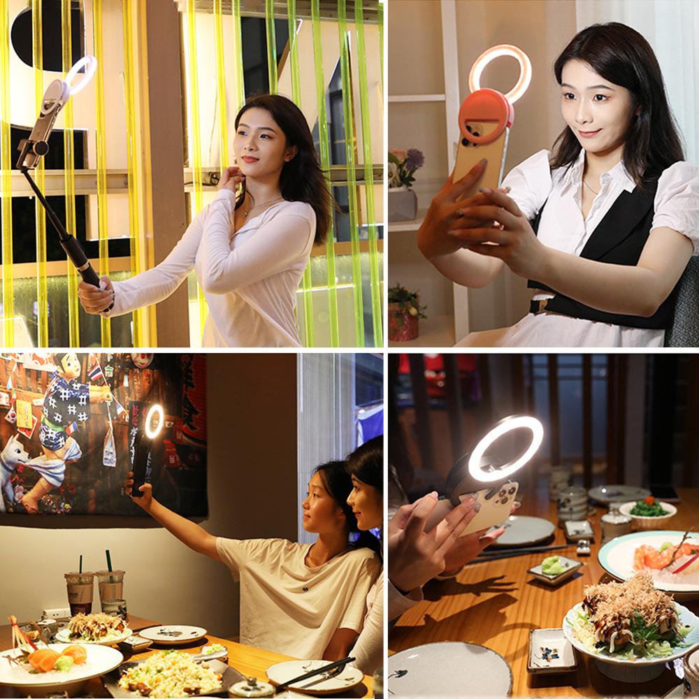 Кольцевая подсветка для телефона 10 см/4 дюйма, 2 Вт, двухцветная подсветка для селфи, клипса для телефона, цвет 3000–7000 К