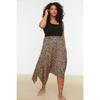 Brown Asymmetric Leopard Patterned Knitted Skirt Tbbss22et0253
