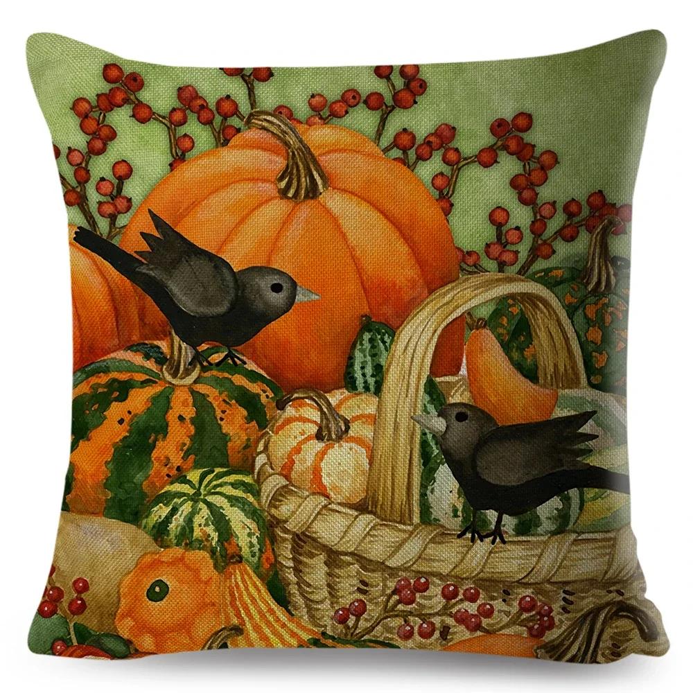 Красочная акварельная наволочка на подушку с тыквой, декор, мультяшный принт растения, наволочка для дивана, дома, полиэстеровая наволочка x