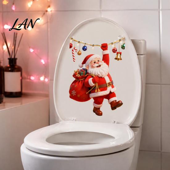 Decorative Glass Stickers for Christmas Cartoon Santa Claus Toilet Seat Sticker, Waterproof PVC & Colorful Indoor Outdoor Holiday Sign Lights