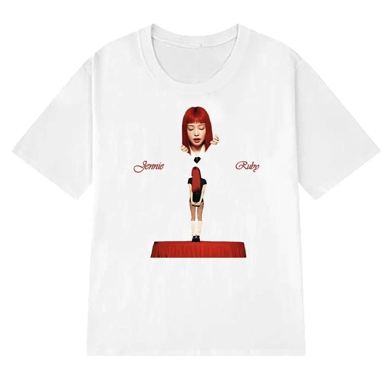 Новое в JENNIE Ruby 2026 Новый Альбом Модная Футболка Kpop Мужская Женская Y2k Оверсайз Короткий Рукав Футболки Унисекс 100% Хлопок Одежда