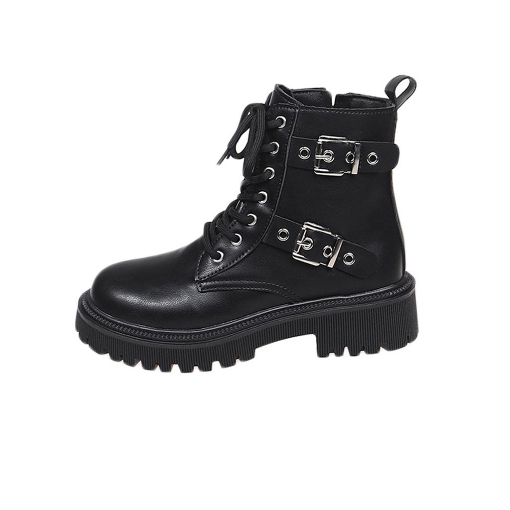 Большой размер двойной ремень декоративная пряжка ботинки Мартин женские осень и зима новые круглый носок британский стиль локомотивные ботинки