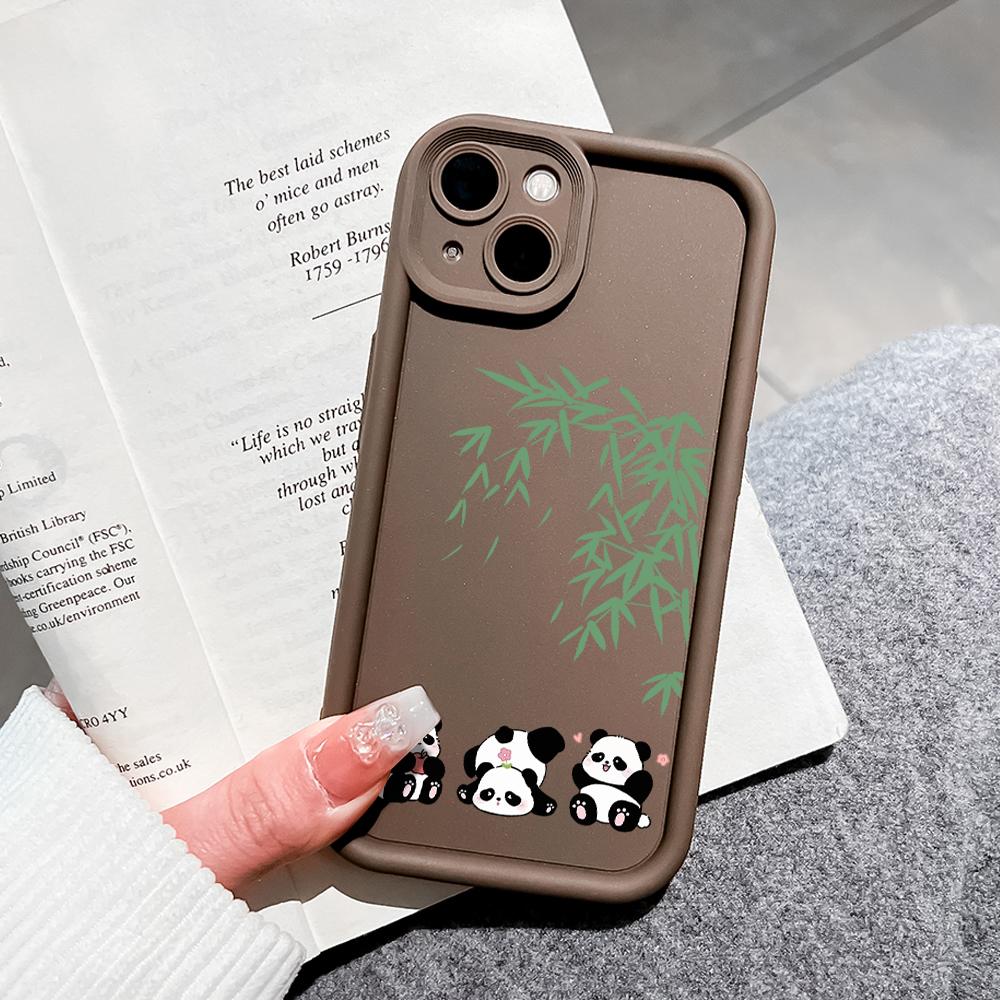 Для iPhone 16 15 14 13 12 11 Pro Max XS Max XR X SE 8 7 милый панда бамбуковый узор мягкий силиконовый полный защитный чехол для телефона