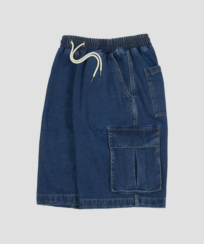 AGOD Bermuda Wide Single-Pleat Cargo Denim Shorts [Indigo]