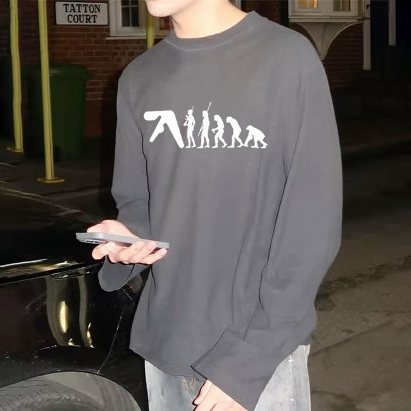 Aphex Twin Unisexs Tshirt Cotton Autumn Graphic Oversized Aesthetic Korean Fashion Long Sleeve Tops T