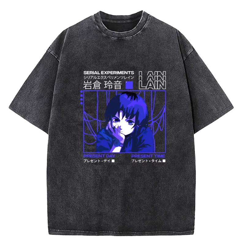 Женская винтажная стираная футболка с принтом японского аниме Serial Experiments Lain, высококачественная футболка с коротким рукавом в стиле манга для женщин