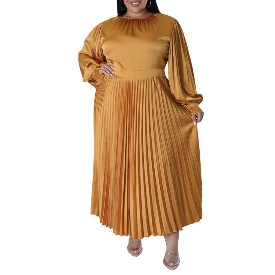 Женское платье с круглым вырезом и рукавами-фонариками, большого размера, макси-платье с высокой талией