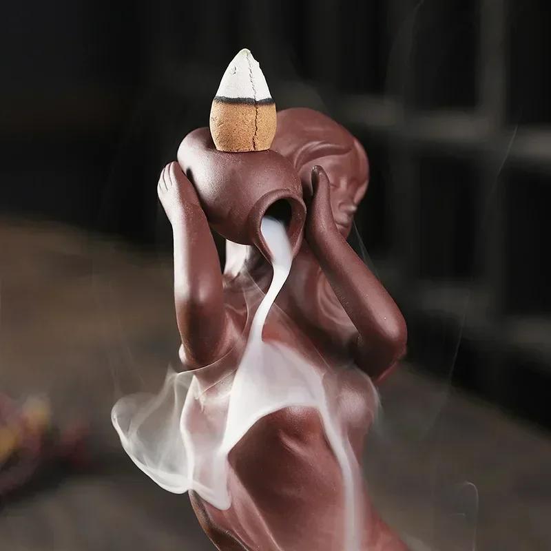 Главная Украшения Русалка Керамические Изделия Ручной Работы Раковина Девушка Противоток Курильница Палочка Держатель Фиолетовый Глиняный Кадило Декор - Без Благовоний