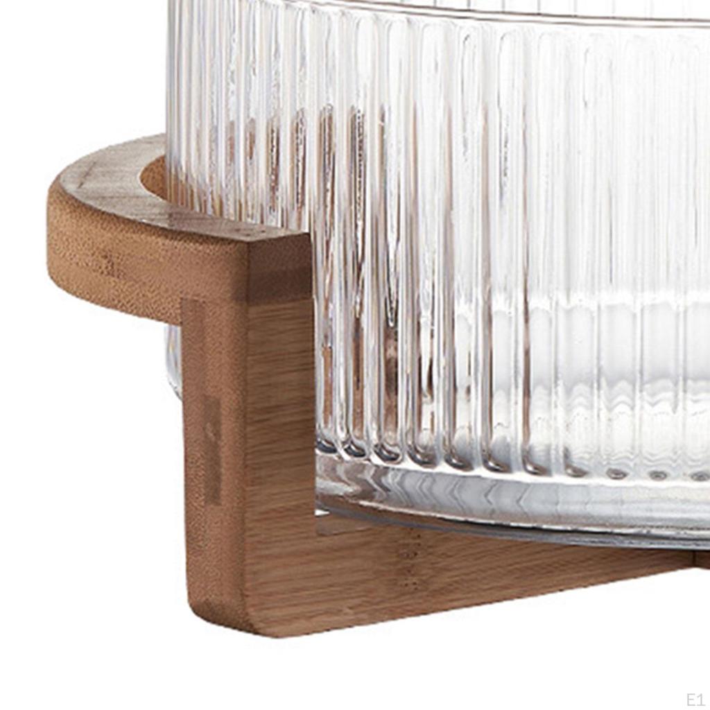 Glass Salad Bowl Serving Utensils with Wood Base Ornament Fruit for Snacks