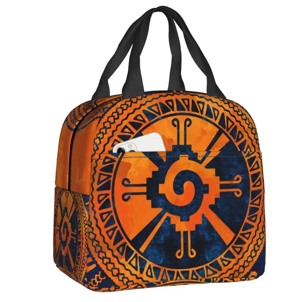 Mayan Aztec Hunab Ku Gold On Black Insulated Lunch Bag for Women Portable Cooler Thermal Lunch Box Beach Camping Travel
