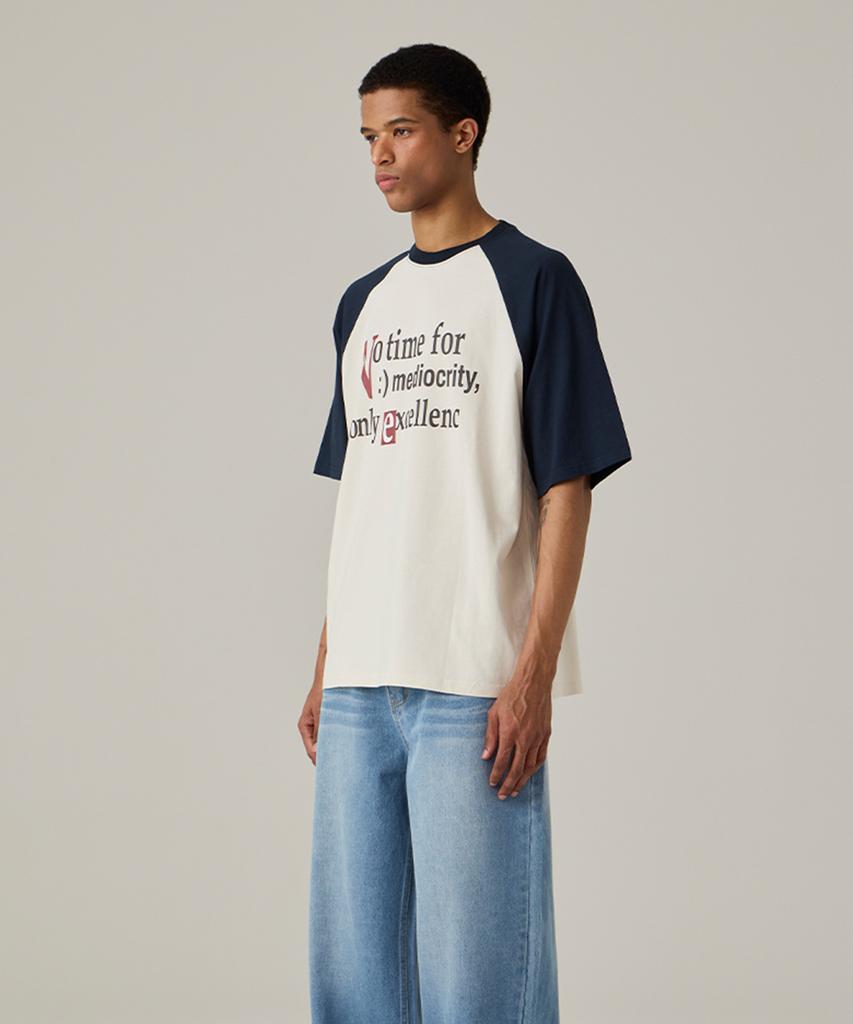 URBANAGE No Time Raglan Color Block Oversized Short Sleeve Navy