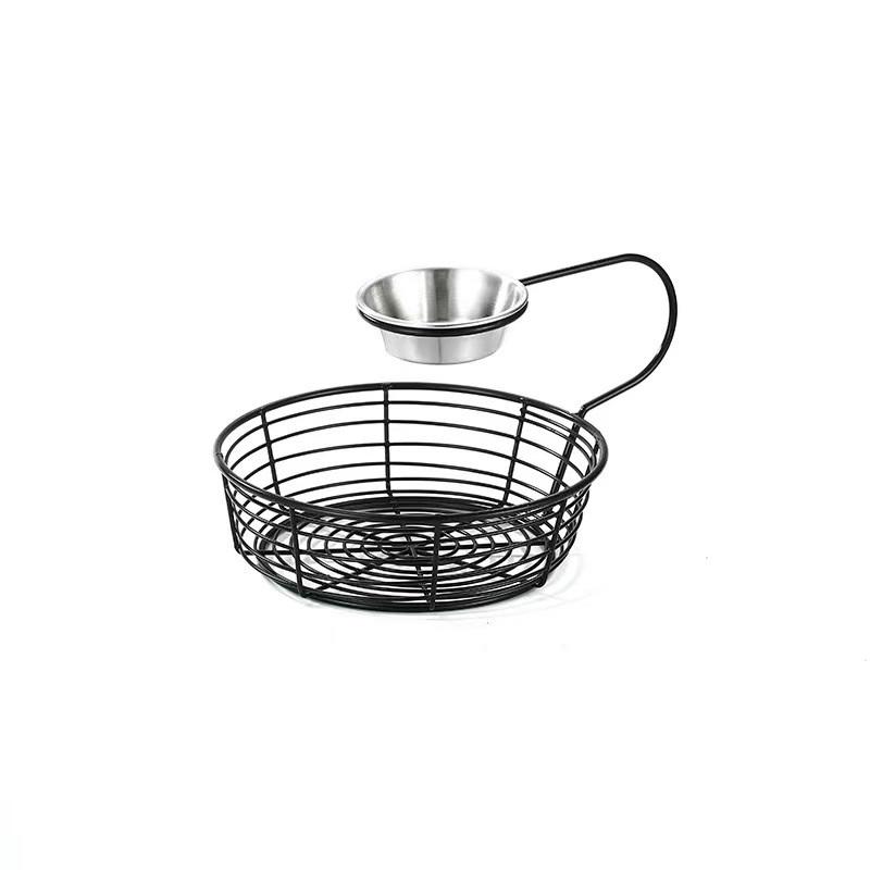 Creative Snack Basket Organizer with Hanging Sauce Cup for Stainless Steel Display