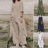 2024 Spring/Summer Casual Loose Irregular Hem Round Neck 3/4 Sleeve Cotton-Linen Suit Shirt