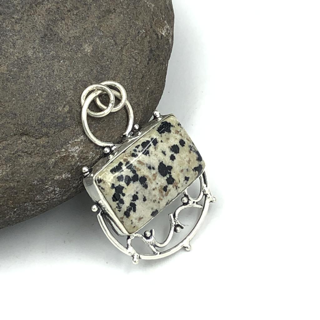 Natural Dalmatian Jasper Gemstone 925 Sterling Silver Jewelry Pendant 1.63" AJP-139