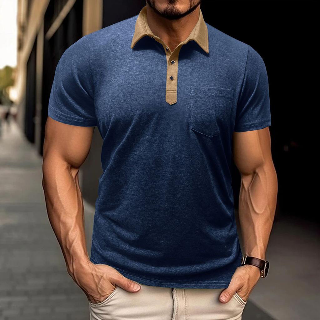 Мужская рубашка с коротким рукавом Мужская футболка с 4 пуговицами Повседневный топ
