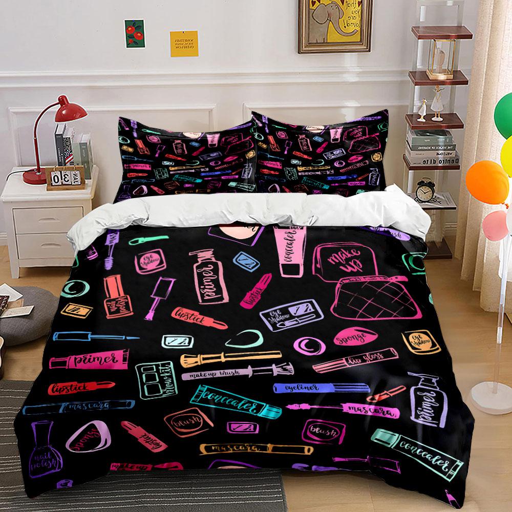 Colorful Makeup Pattern Bedding Bedding Duvet Cover Set Duvet Cover Pillowcases (1 * Duvet Cover 2 * Pillowcases, without duvet insert)