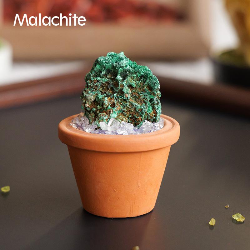 1PC Natural Crystal Stones Set Mini Clay Pot Base Amethyst Quartz Healing Gemstones Potted Plant Style Feng Shui Home Decor