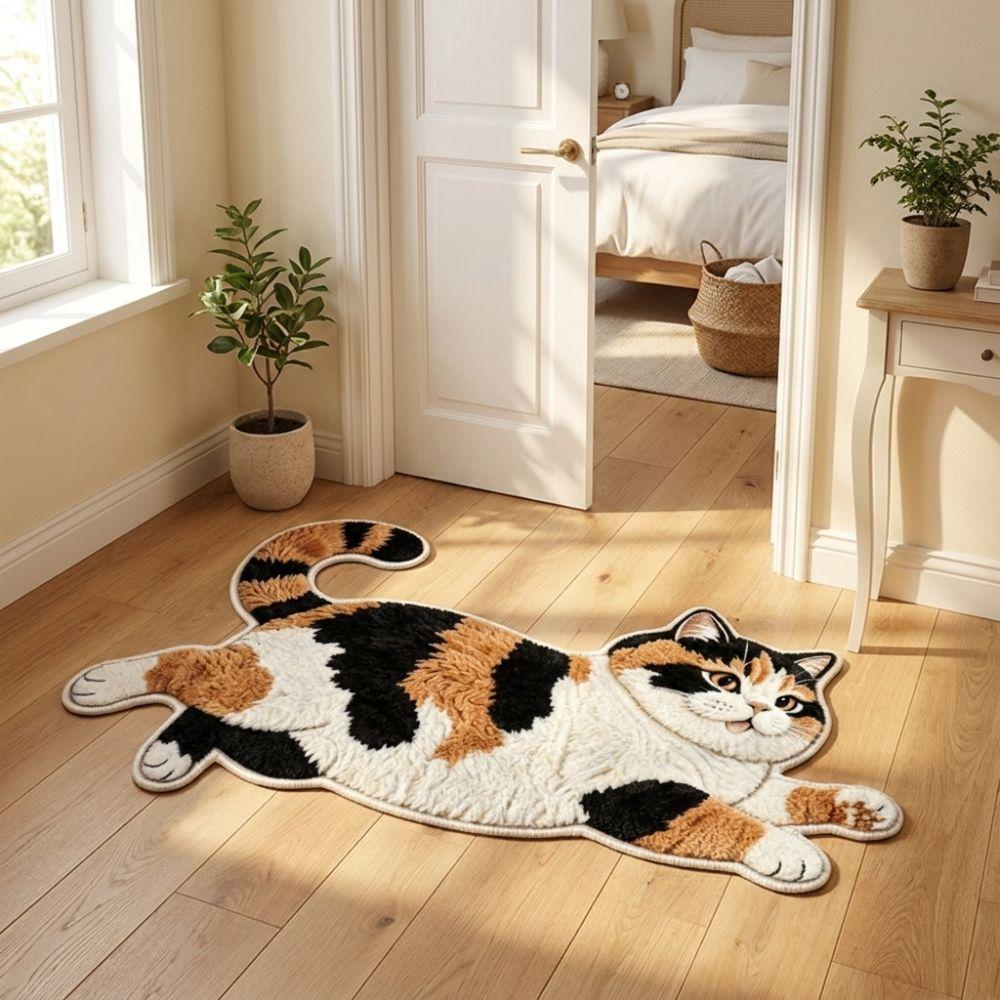Anti-fouling Home Decor Carpet 2D Cartoon Carpet Cute Cat-Shaped Area Rug Living Rooms