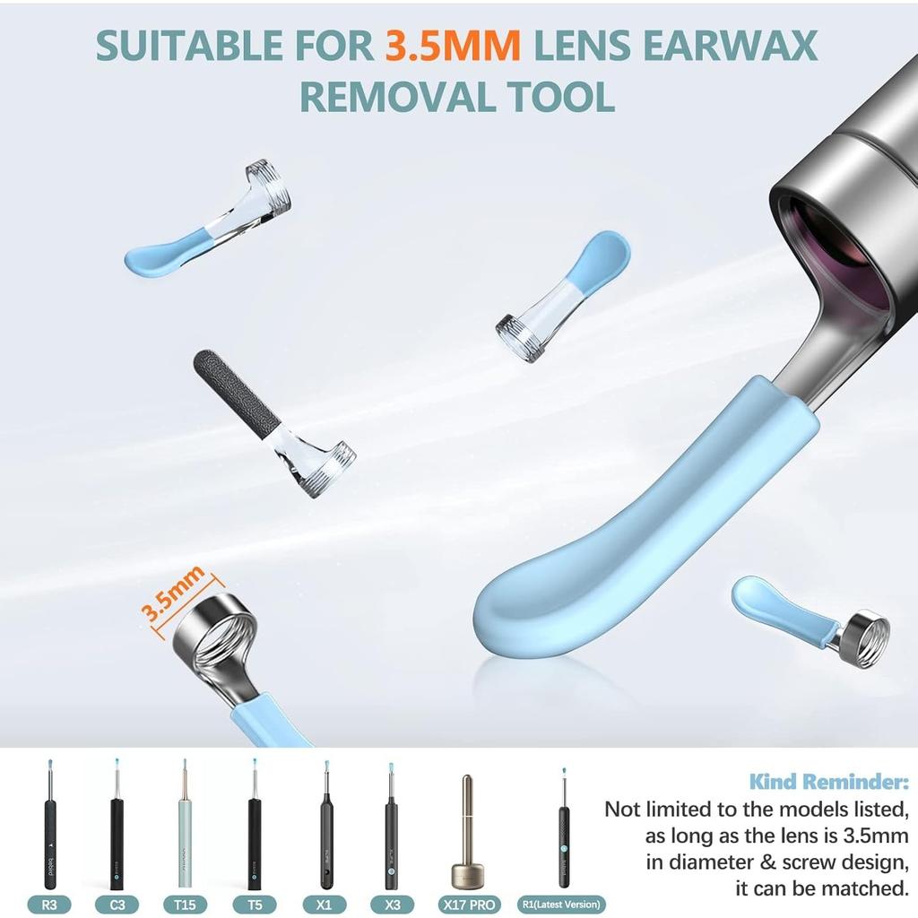 Сменные насадки Bebird для ушной камеры R1, 8 шт. Водонепроницаемые силиконовые ушные ложки для влажной/сухой очистки ушной серы, Оригинальный набор насадок Bebird для чистки ушей для