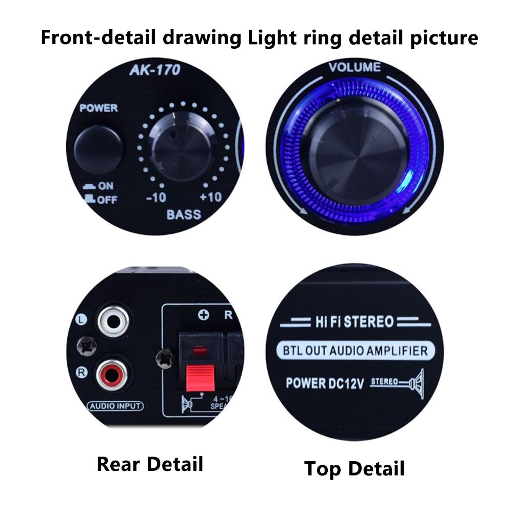 AK-170 Беспроводной Hi-Fi Аудио Мини Усилитель 20Вт+20Вт 2-канальный Стерео Усилитель Мощности Автомобильный Домашний Сабвуфер Колонки DC 12В