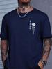 Unisex Crew Neck Tee Japanese Letter Hand Rose Chest Print Short Sleeve Oversized Male Daily Casual Soft Breathable Basic Wear Top