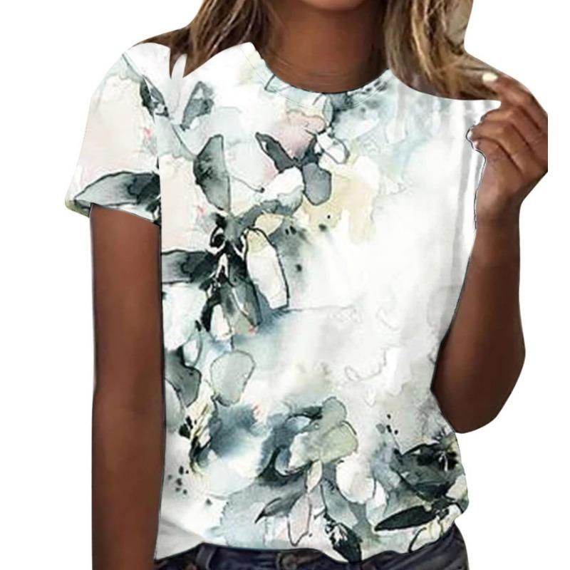 Casual Floral 3D Printed Short Sleeved Round Neck T-shirt