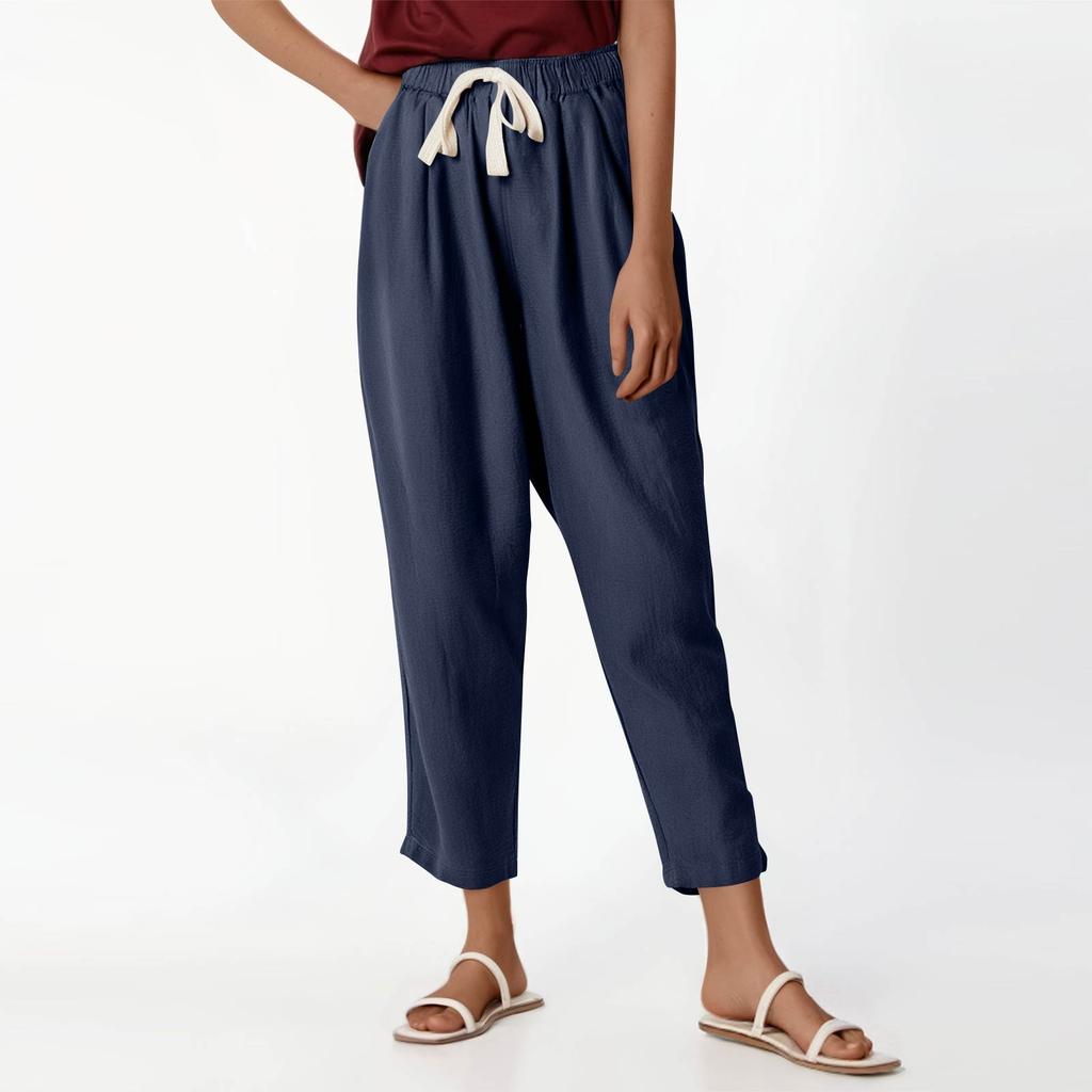 Женские повседневные модные брюки 9/10 с эластичным поясом и шнурком, однотонные брюки