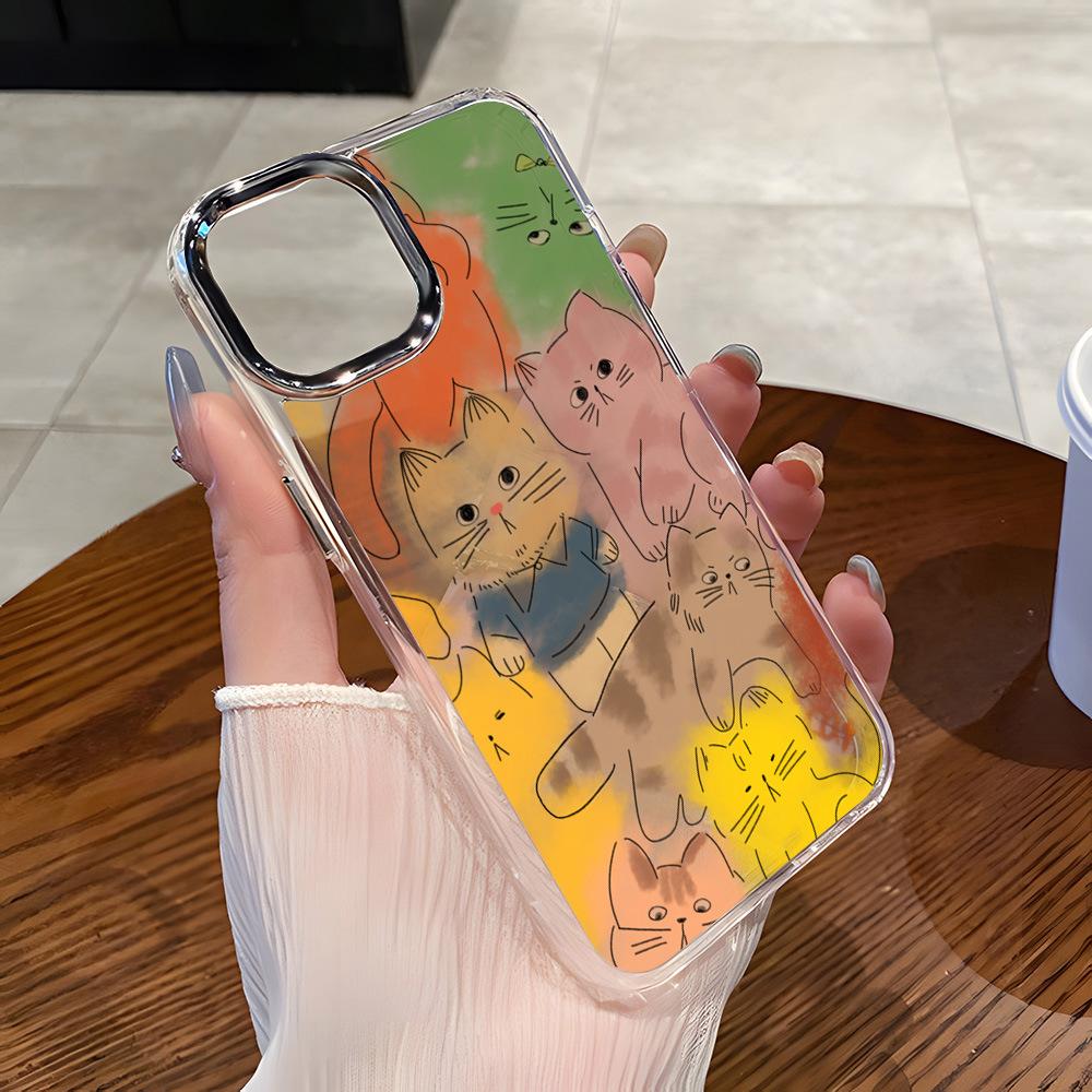 Подходит для iPhone17ProMax масляная живопись милый котенок мягкий чехол чехол для мобильного телефона Apple 16Pro большое отверстие противоударный