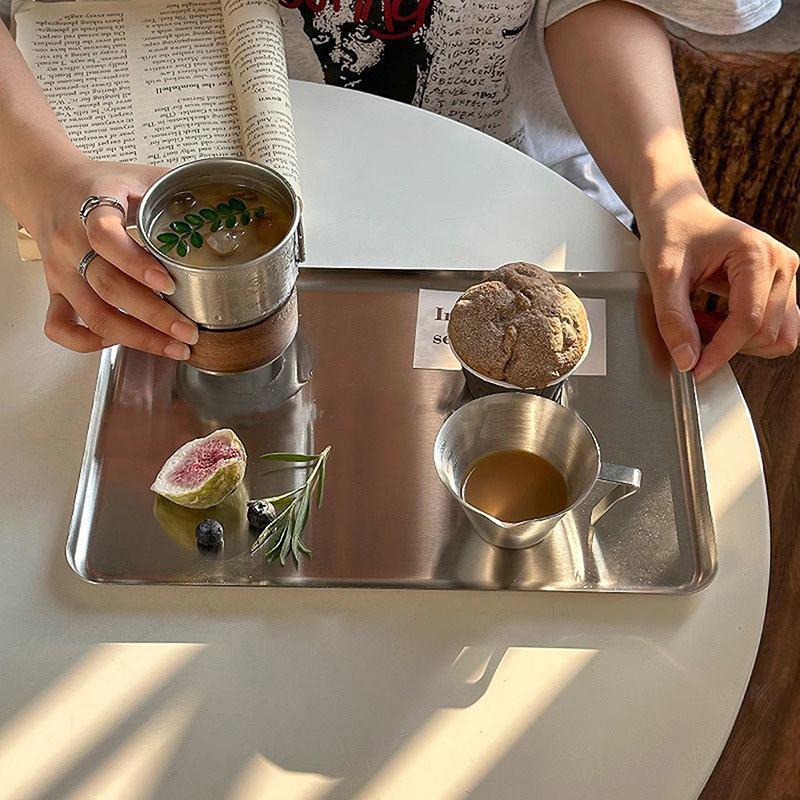New Stainless Steel Rectangular Coffee Shop Pallet Storage Disk Net Snack Cake Dish Dining Dessert Plate Kitchen Dish Tray