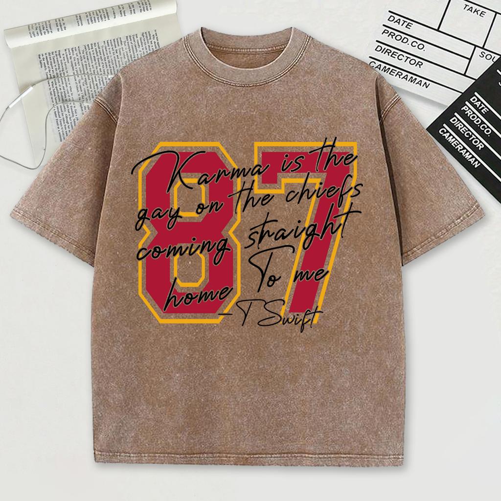 Красная футболка с принтом номера 87, выстиранная, мужская, свободная, мягкая, удобная, хлопковая, с коротким рукавом, унисекс, с круглым вырезом, уличная одежда